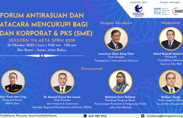 FORUM ANTIRASUAH DAN TATACARA MENCUKUPI BAGI BADAN KORPORAT & PKS (SME) SEKSYEN 17A AKTA SPRM 2009 FORUM ANTIRASUAH DAN TATACARA MENCUKUPI BAGI BADAN KORPORAT & PKS (SME) SEKSYEN 17A AKTA SPRM 2009